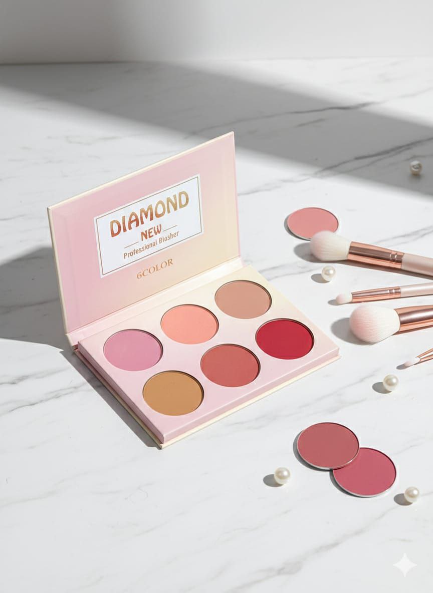💎 أحمر خدود Diamond New Professional – 6 ألوان 💎 باليت بلاشر دايموند – 6 ألوان